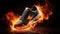 Burning shoes. Sneakers or gym shoes on fire. burnout from physical exertion, training