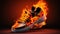 Burning shoes. Sneakers or gym shoes on fire. burnout from physical exertion, training