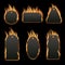 Burning shopping price tag sale - isolated black clothing labels in different shapes