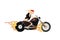 Burning skeleton biker on fiery motorcycle. Dead man in bandana rushes on vintage chopper