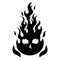 Burning skull on fire, black icon illustration. Gothic design for prints. Comic style. T-shirt print for Horror or Halloween.
