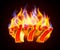 Burning slot machine wins wins the jackpot. Fire casino concept. Hot 777