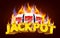 Burning slot machine wins wins the jackpot. Fire casino concept. Hot 777.