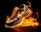 burning sport shoe on a black background.