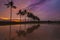 Burning Sunset with Reflection of tropical tree.