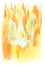 Burning Ukrainian coat of arms. The symbol of Ukraine is on fire. Color watercolor painting conceptual modernBurning Ukrainian