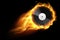 Burning vinyl record. Realistic analog audio disc with fire trace. Retro musical album. Disco party background. DJ music. Flaming