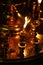 Burning warm candles at a ceremony in the temple. One burning candle