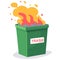 burning waste bin. flat vector illustration.
