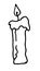 A burning wax candle. Vector isolated element of a tall long burning candle with drops of molten wax, hand-drawn in a