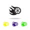 Burning wheel multicolored icons. Monster trucks element icon. Baby Signs, outline symbols collection icon for websites, web desig