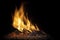 Burning wood pellets, living flame