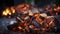 Burning woodpile creates a bright, glowing inferno in the night generated by AI