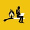 Burning work. Rush job. A businessman sitting on a burning match. Vector flat