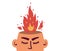 Burnout, anger, burning brain concept with human head and fire flame from above