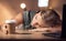 Burnout, sleeping and tired young business woman working at night in office on laptop for deadline, email or proposal