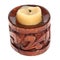 Burnt candle in a small old cylindrical wooden candlestick isolated on a white background