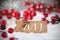Burnt Label, Snow, Snowflakes, Text 2019, Red Christmas Decoration