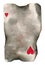 Burnt old dirty playing card paper with hearts symbol background