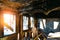 Burnt old rural house interior. Consequences of fire