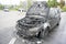 Burnt Out Car On Wath Road Roundabout A6195 Dearne Valley Parkway, Wombwell, Barnsley, South Yorkshire 2pm 9th September 2018