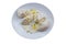 Burrata, typical Southern Italian soft cheese filled with butter, in a plate with clipping path.