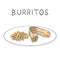 Burritos with fried Potatoes Hand Drawn on White Background. Vector