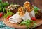 Burritos wraps with minced beef and vegetables