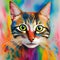 A Burst of Color - Vibrant Oil Painting of a Playful Cat