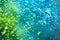 A burst of colorful blue-green particles. Abstract background with slpash