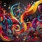 A burst of musical notes, each one dancing and swirling in a colorful display