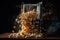 Burst of popcorn kernels exploding out of a popcorn machine illustration generative ai