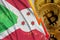 Burundi flag and cryptocurrency falling trend with many golden bitcoins