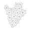 Burundi map of polygonal mosaic lines network, rays, dots illustration.