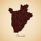 Burundi region map: retro style brown outline on.