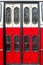 Bus doors. Red sliding doors of an old passenger bus. Retro transport