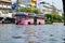 The bus on the flooding road ,Bangkok Flooding