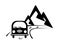 The bus goes to the mountains. Graphic wall sticker. Road label. Monochrome illustration for print poster, stickers on