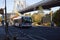 Bus heading east under Brooklyn Bridge