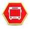 Bus icon abstract red hexagon button bright yellow frame elegant design
