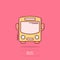 Bus icon in comic style. Coach car cartoon vector illustration on white isolated background. Autobus splash effect business