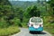Bus on road in Annapurna Valley between go to Pokhara Nepal