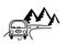 Bus, road and mountains. Stylized black and white contours illustration. Sticker on auto glass. Travel emblem, tourist badge