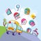 bus school transportation with set supplies education