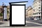 bus shelter at a busstop. glass and aluminum frame. mockup base. bus shelter advertising concept