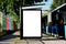 Bus shelter. empty white ad space on billbord or poster. urban street