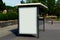 Bus shelter. white poster ad and billbord space. urban street background