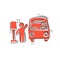 Bus station icon in comic style. Auto stop cartoon vector illustration on white isolated background. Autobus vehicle splash effect