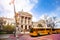 Bus stop in front of Indiana Statehouse building