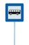 Bus stop road sign on post pole, roadside traffic signage, large detailed blue frame, isolated commuter concept